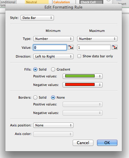 excel progress bar settings